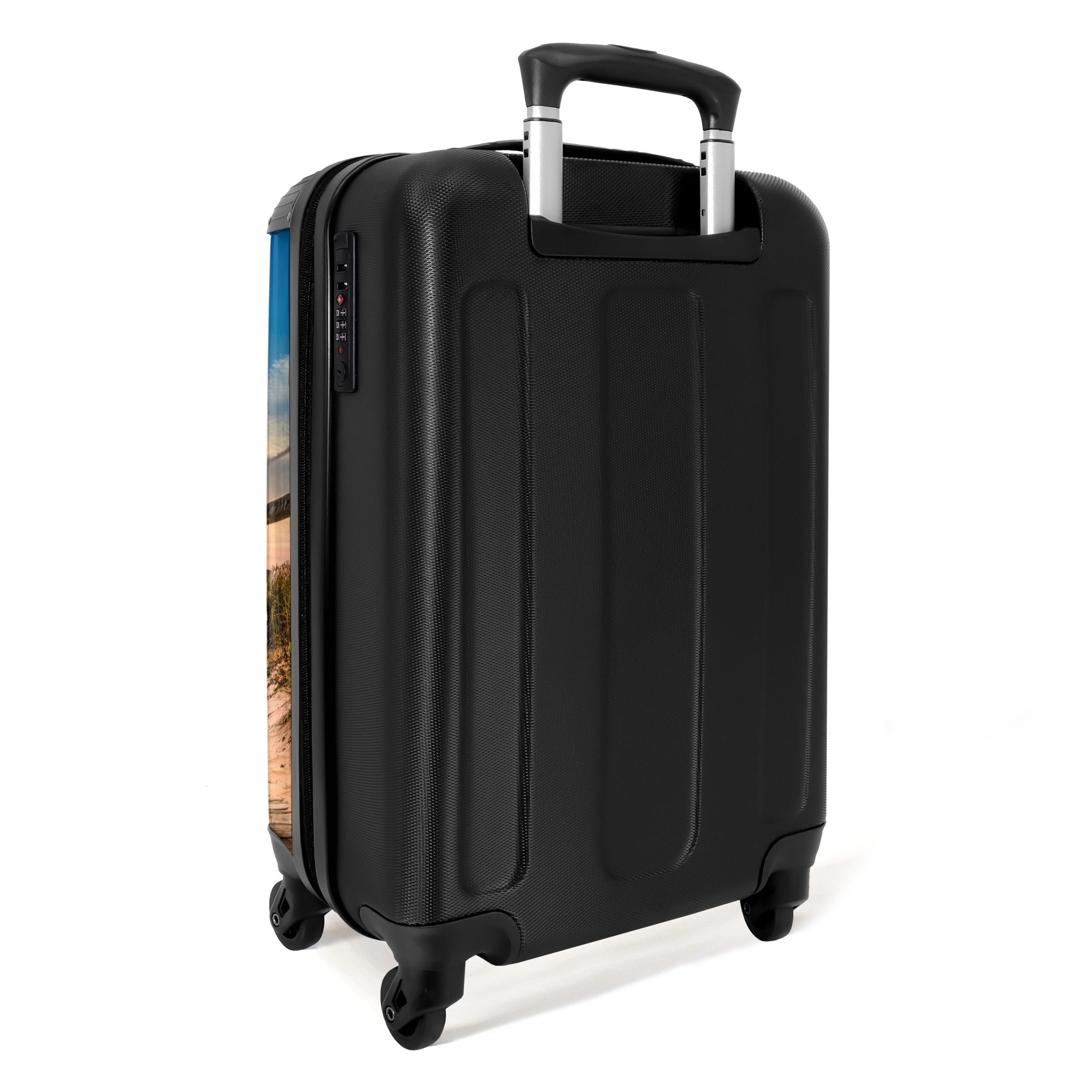 NoBoringSuitcases.com© Hartschalen-Trolley Strandweg bei Sonnenuntergang 55x35x20cm, 4 Rollen, Reisetasche mit Rollen, Koffer Handgepäck Flugzeug