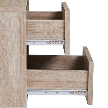 CLIPOP Nachtkommode Retro-Schrank mit 2 Schubladen und 1 offenem Fach (1 Nachtkonsolen), Beistelltisch mit Massivholzfüßen