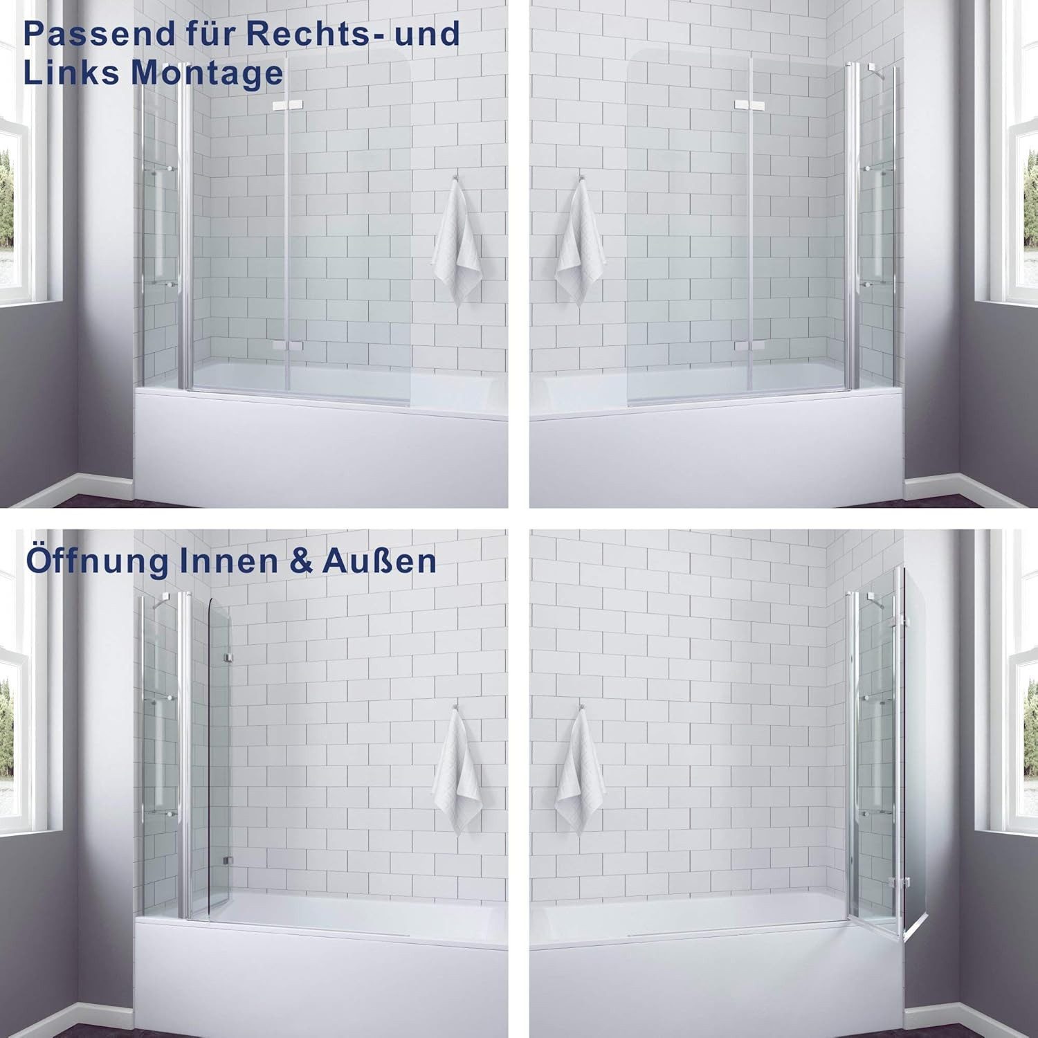 AQUALAVOS Badewannenfaltwand Duschabtrennung Badewannenaufsatz Falttür Glas Duschwand für Badewanne, 5 mm Einscheiben-Sicherheitsglas (ESG) mit Nano einfach-Rei – Bild 2 von 5
