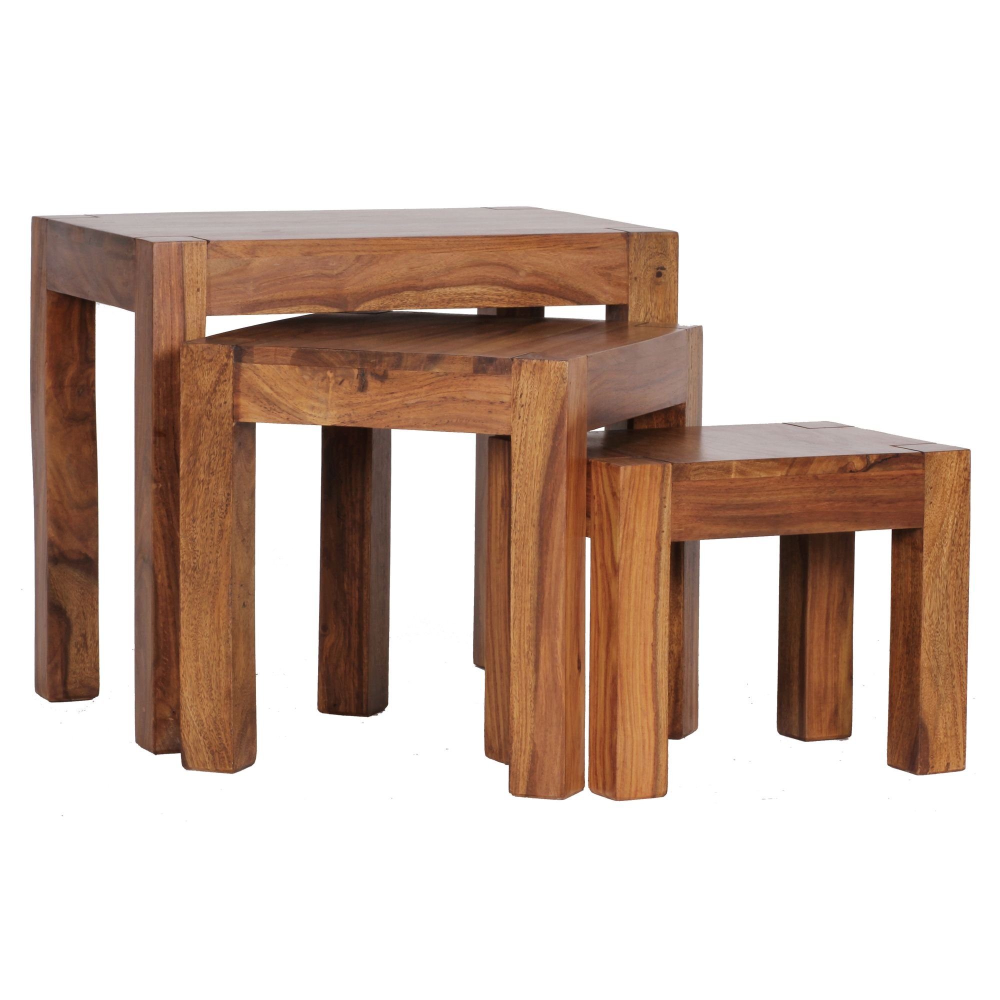 KADIMA DESIGN Satztisch Holz Tischset Set "NAKO" - Landhaus-Stil, handgefertigt Braun | Braun | Braun