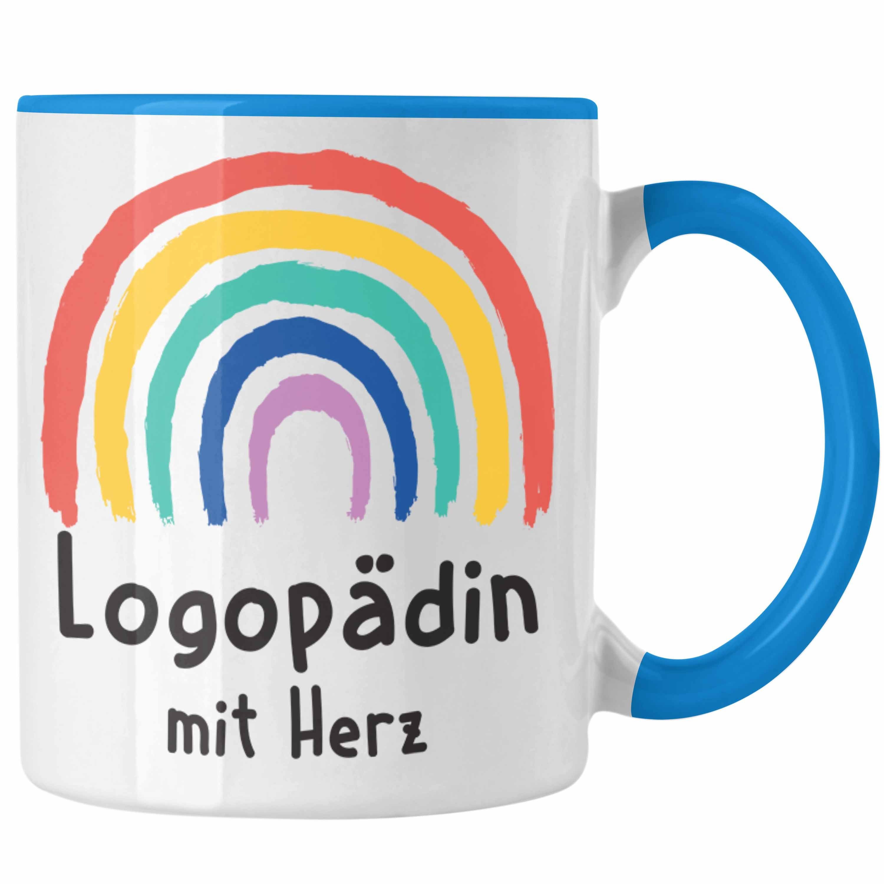 Trendation Tasse Trendation - Logopädin mit Herz Tasse Danke Geschenk mit Spruch Kaffeetasse Zubehör Dankeschön Blau