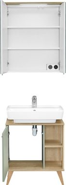 Saphir Badmöbel-Set Quickset 2-teilig, Waschbeckenunterschrank mit LED-Spiegelschrank, (2-St), Waschplatz inkl Türdämpfer, 3 Türen, 2 Einlegeböden, setiliche Ablagen