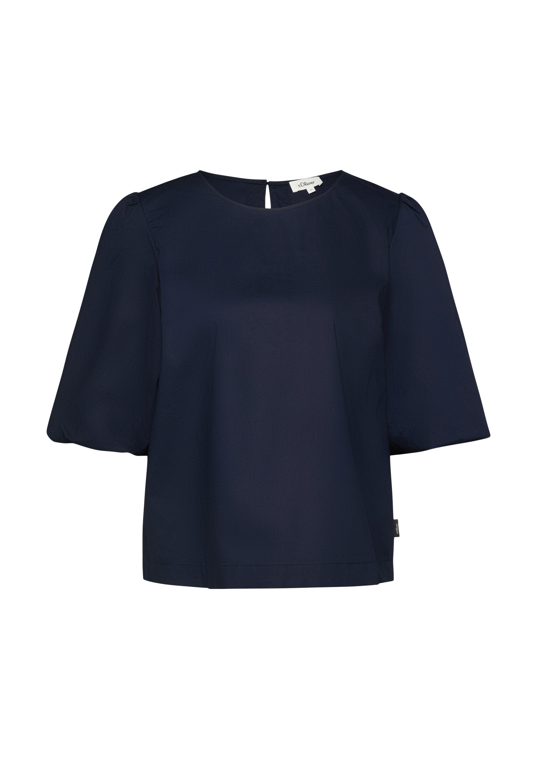s.Oliver Kurzarmbluse Bluse Popeline-Bluse mit Ballonärmeln