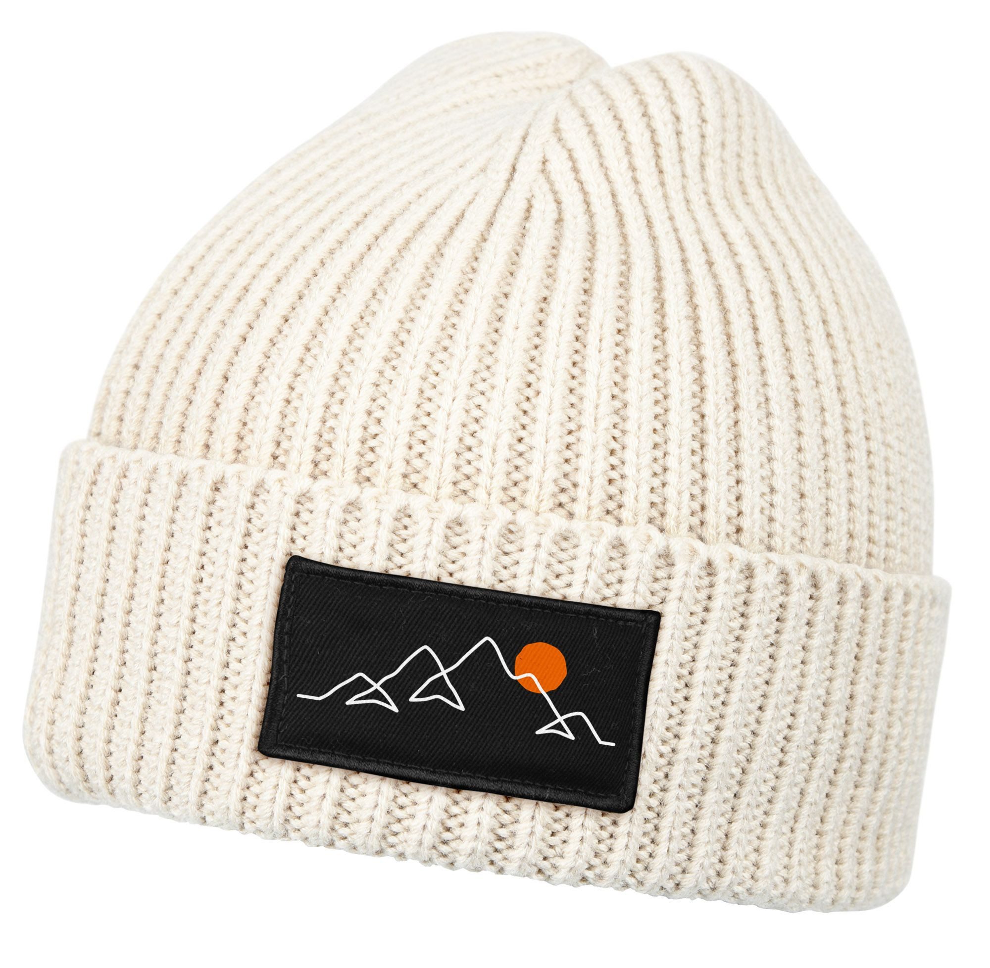 Strickmütze Herren Beanie Wintermütze mit Patch Natur Berge Outdoor Aufdruck