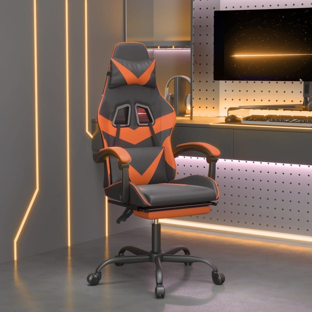 (1 Orange und Fußstütze Schwarz Schwarz vidaXL Kunstleder | und und St) mit Orange Orange Schwarz Gaming-Stuhl Gaming-Stuhl