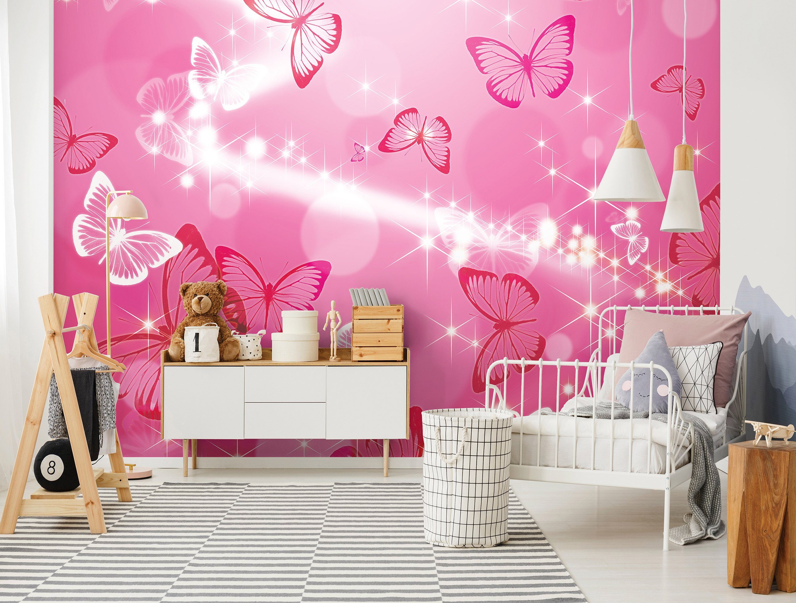 Kleister Fototapete Kinderzimmer Schmetterlinge, Wandtapete inklusive Mädchenzimmer Schmetterlinge Vliestapete Glatt, Babyzimmer Magie Stern oder für Tapete Mädchen Vliestapete Rosa Vlies Motivtapete, Wallarena