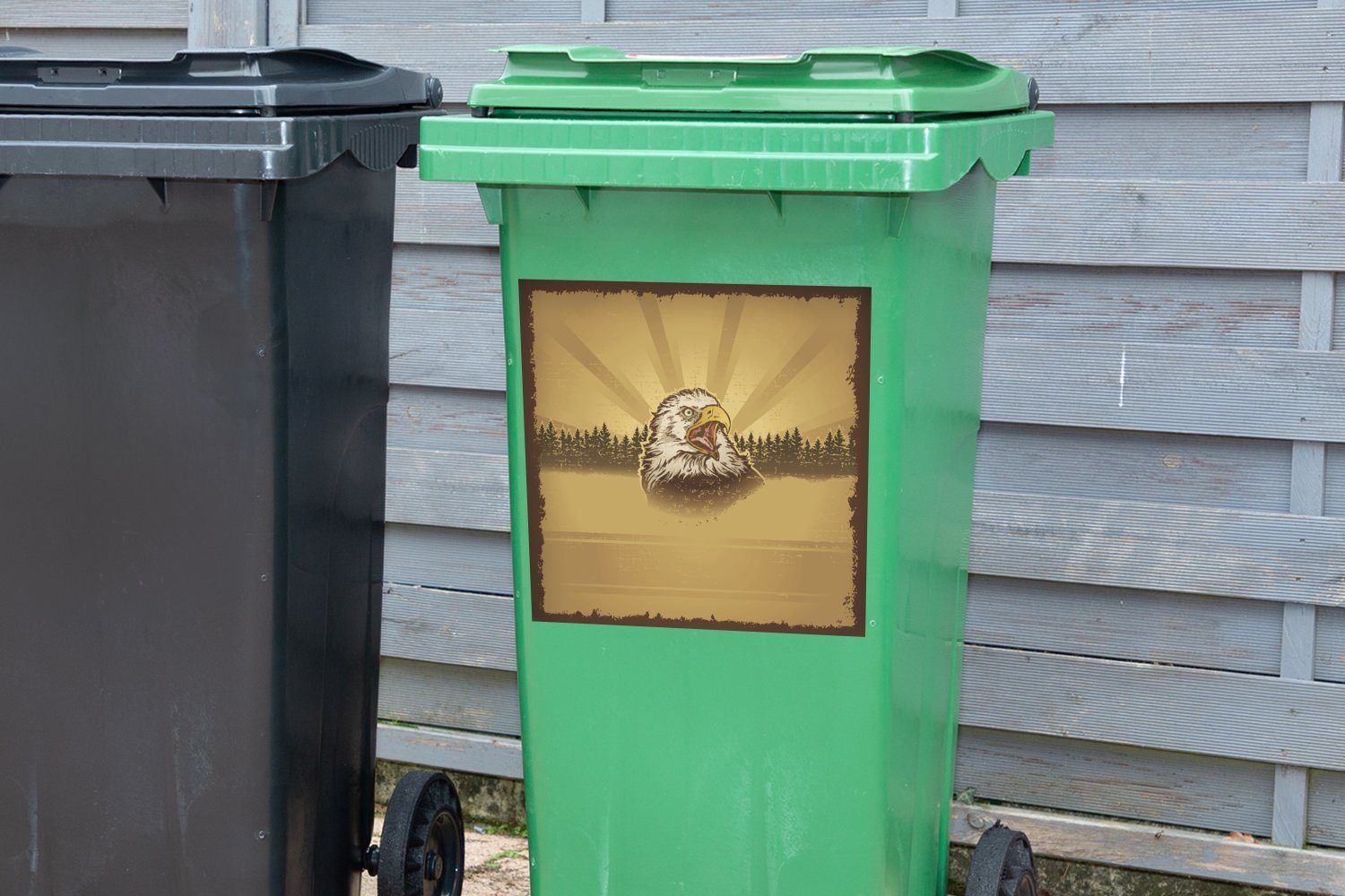 MuchoWow Wandsticker Abfalbehälter Kopfes Mülltonne, Mülleimer-aufkleber, eines (1 Weißkopfseeadlers des Illustration Container, Sticker, St)