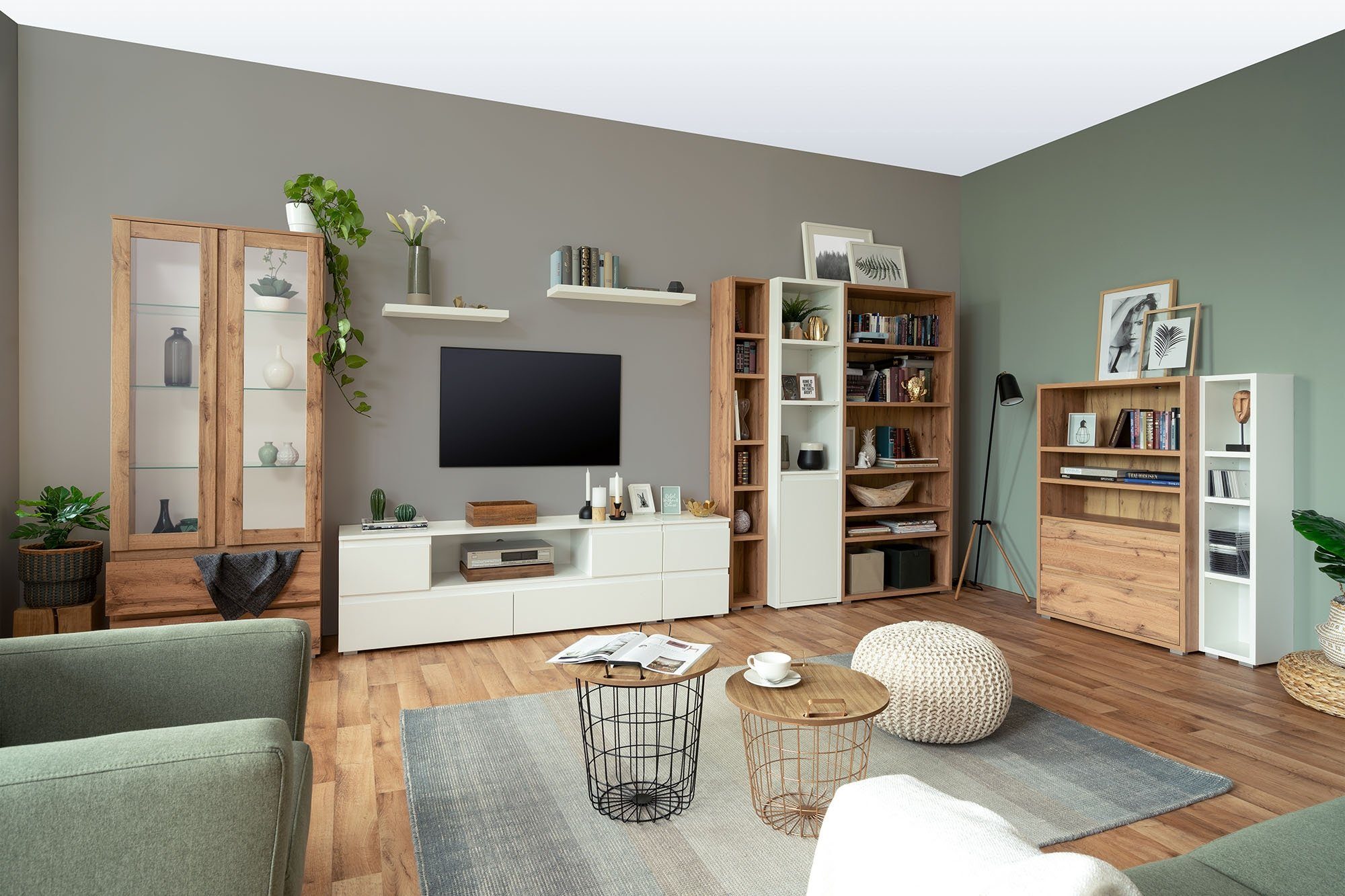 Newroom Standvitrine Dekor Honig Eiche 80 cm Vitrine Honig Eiche Dekor Vitrinenschrank Modern Wohnzimmer Küche