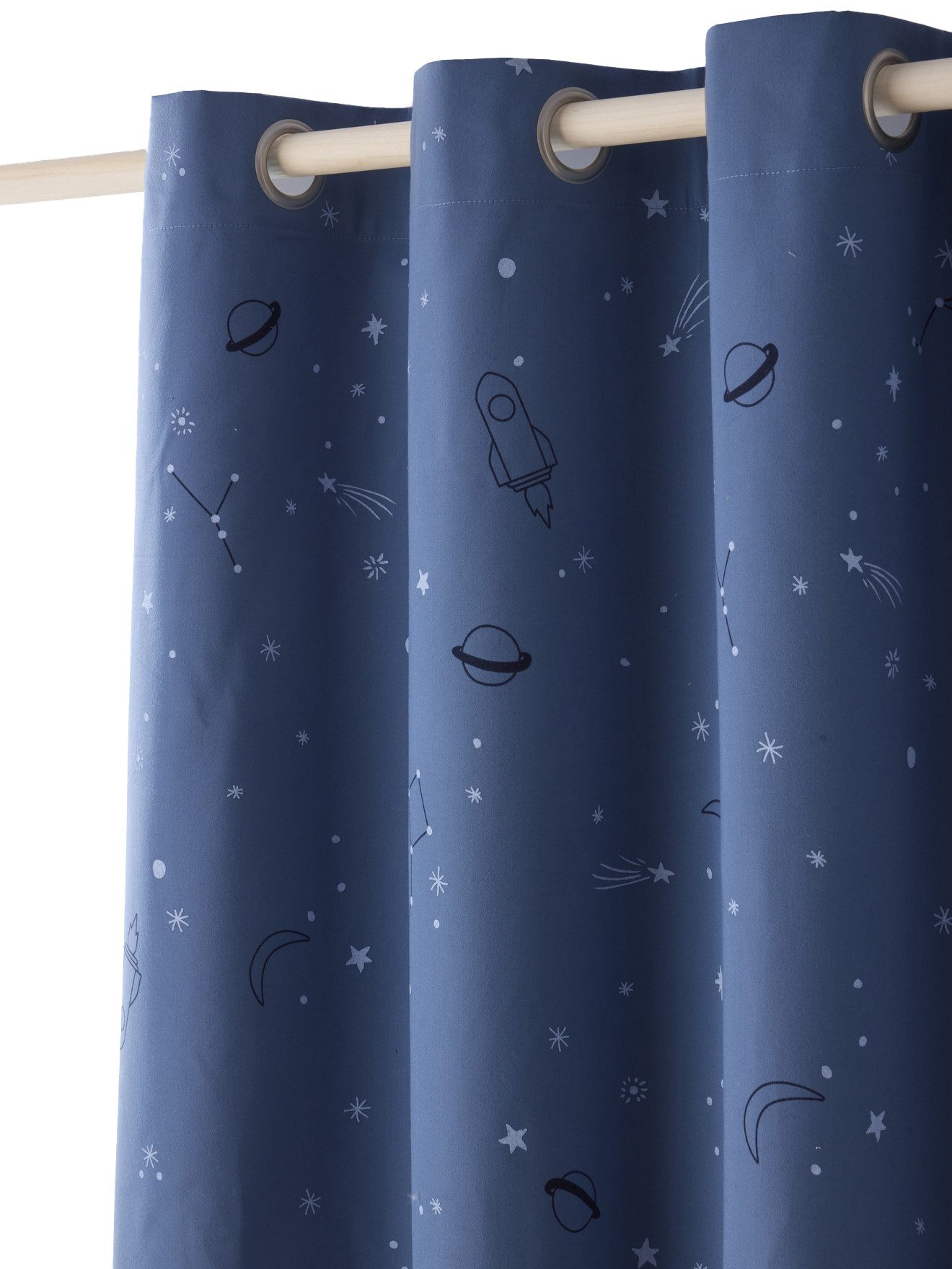vertbaudet Vorhang Kinderzimmer Verdunkelungsvorhang PLANETEN, Polyester, Leuchtmotive, Blickdicht