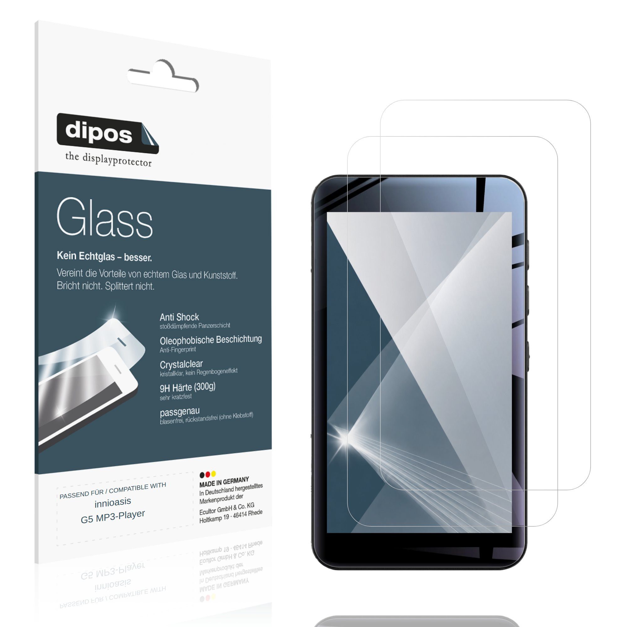 dipos Displayschutzfolie Schutzfolie für innioasis G5 MP3-Player, 2 Stück, Displayschutz Schutz Folie Made in Germany