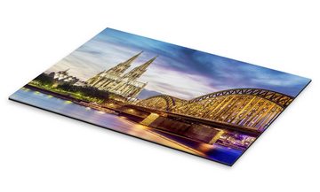 Posterlounge XXL-Wandbild Editors Choice, Beleuchteter Dom in Köln mit Brücke und Rhein, Fotografie