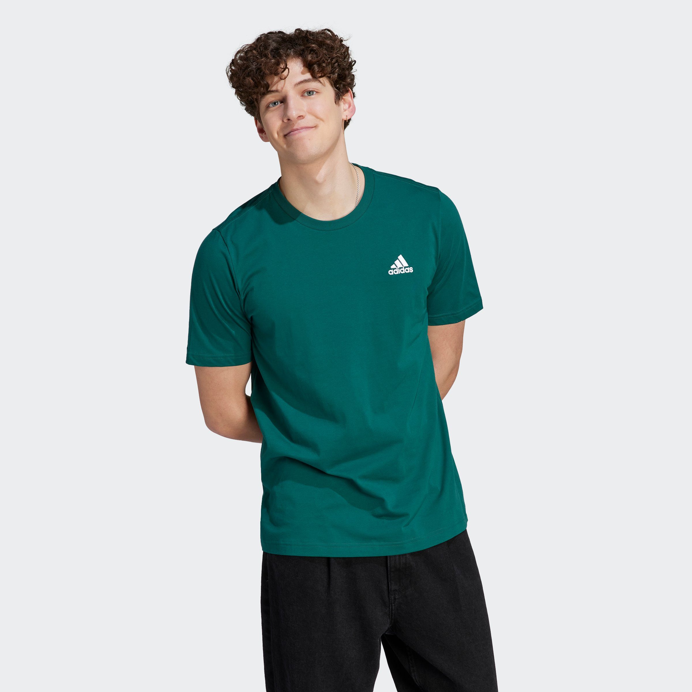 Sportswear SMALL Green JERSEY T-Shirt LOGO EMBROIDERED adidas Collegiate SINGLE ESSENTIALS