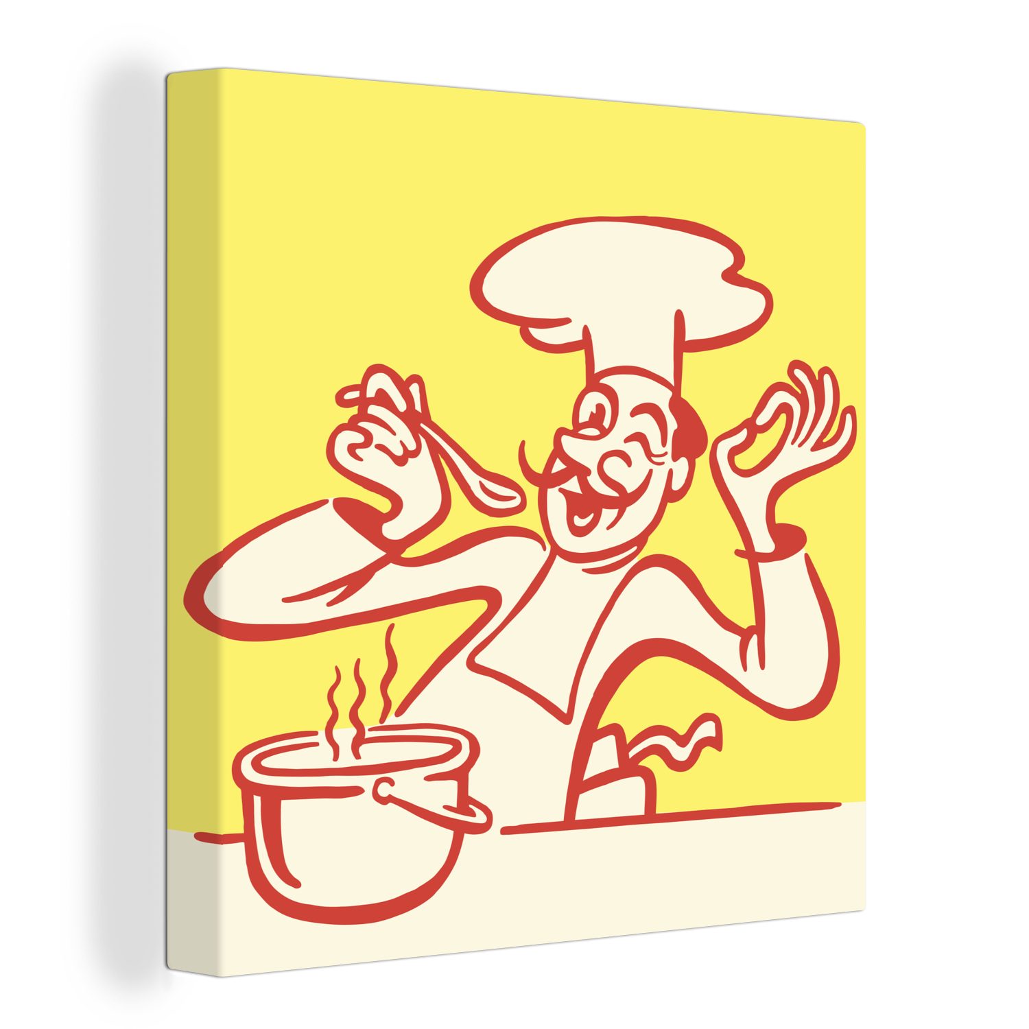 OneMillionCanvasses® Leinwandbild Eine Illustration eines Kochs, der das Essen probiert, (1 St), Leinwand Bilder für Wohnzimmer Schlafzimmer