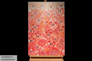 KUNSTLOFT Gemälde Flamingos in Love 60x90 cm, Leinwandbild 100% HANDGEMALT Wandbild Wohnzimmer
