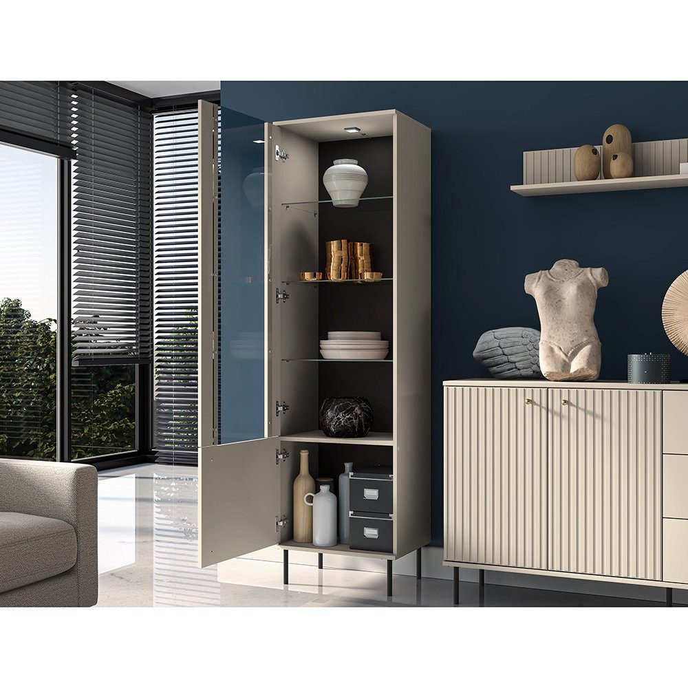 Lomadox Vitrine SALOU-131 in kaschmir matt mit goldfarbenen Knopfgriffen, B günstig online kaufen