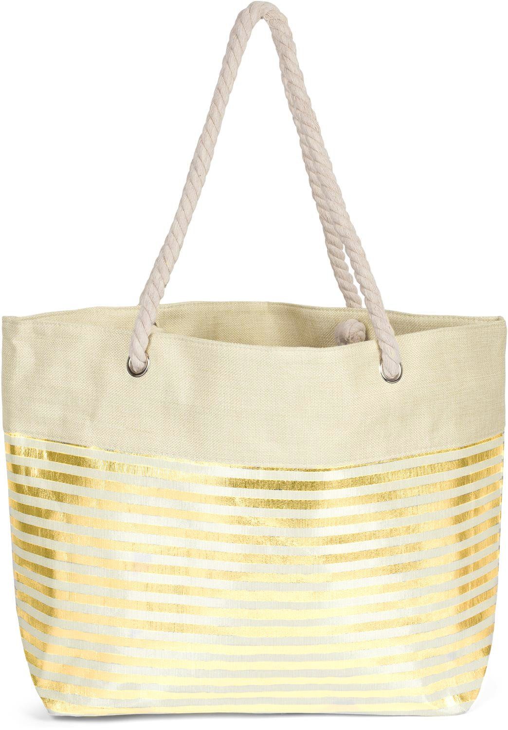 styleBREAKER Strandtasche Strandtasche mit metallic Streifen günstig online kaufen