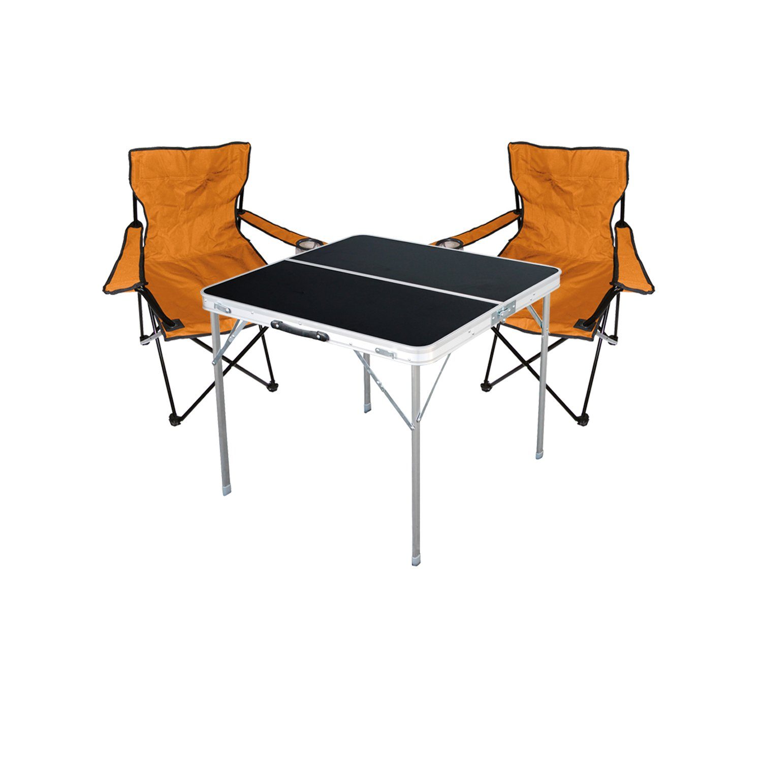 Tisch orange mit Essgruppe 3-teiliges Campingstühle 2 Set + Mojawo Tasche Campingmöbel