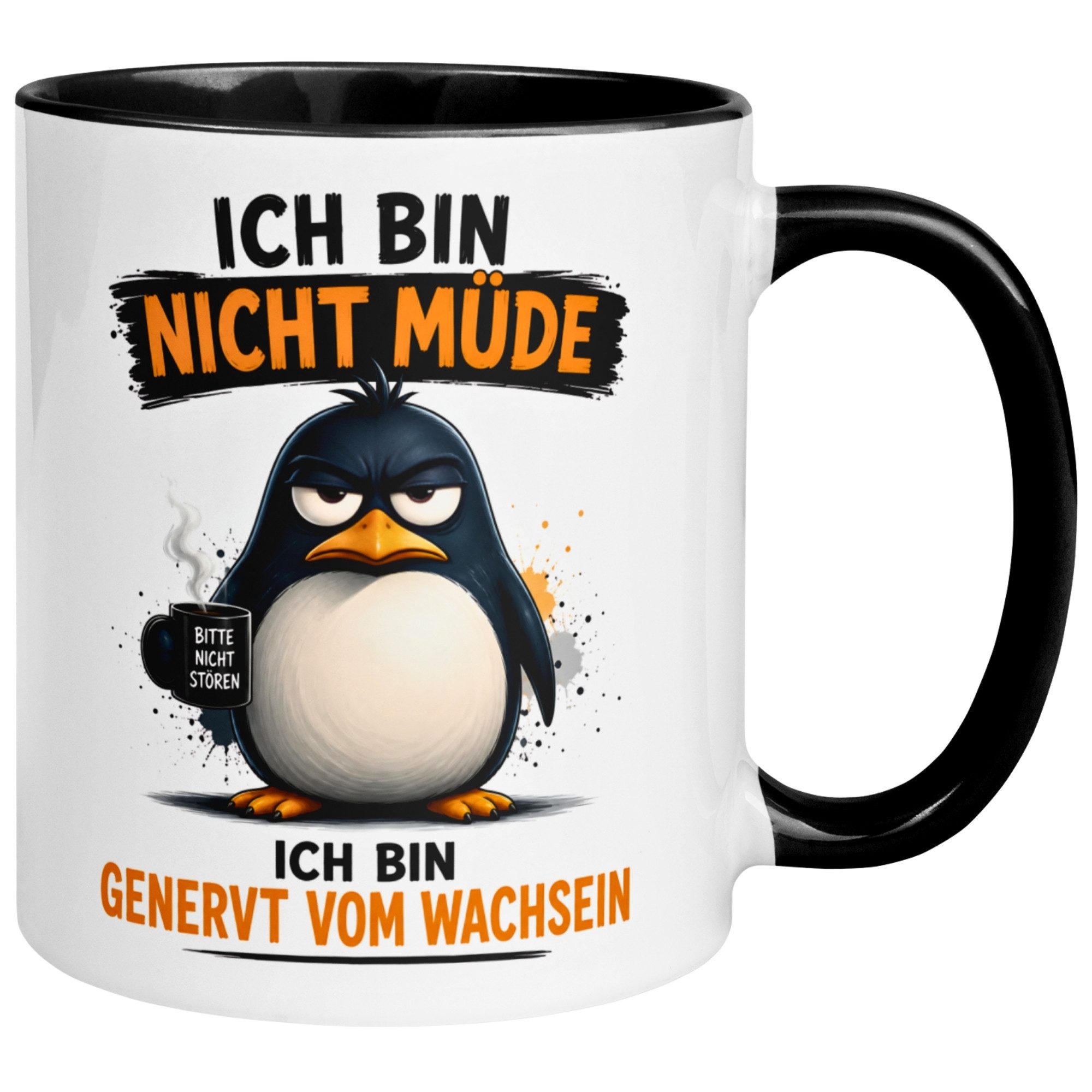 Momentals Tasse Pinguin – „Ich bin nicht müde“ – lustiger Geschenk Becher Morgenmuffel, Gratis Versand · Links-&Rechtshänder · Spülmaschinenfest