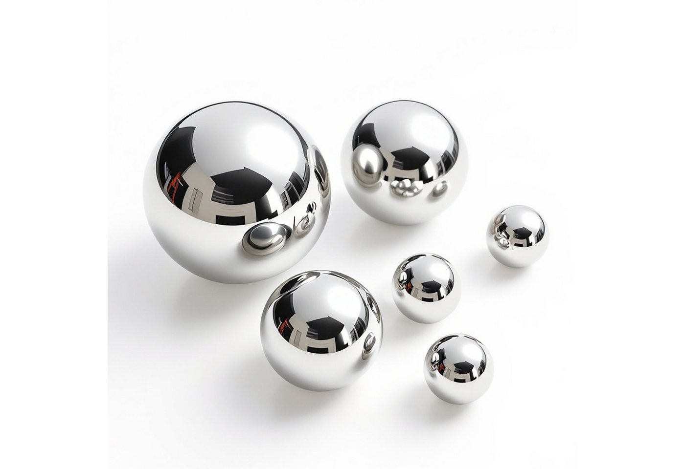 Spetebo Dekokugel Edelstahl silber glänzend für Zierbrunnen 6 / 4 / 2 cm - 6er Set (Anzahl, 1 St., Stück), in 3 verschiedenen Größen