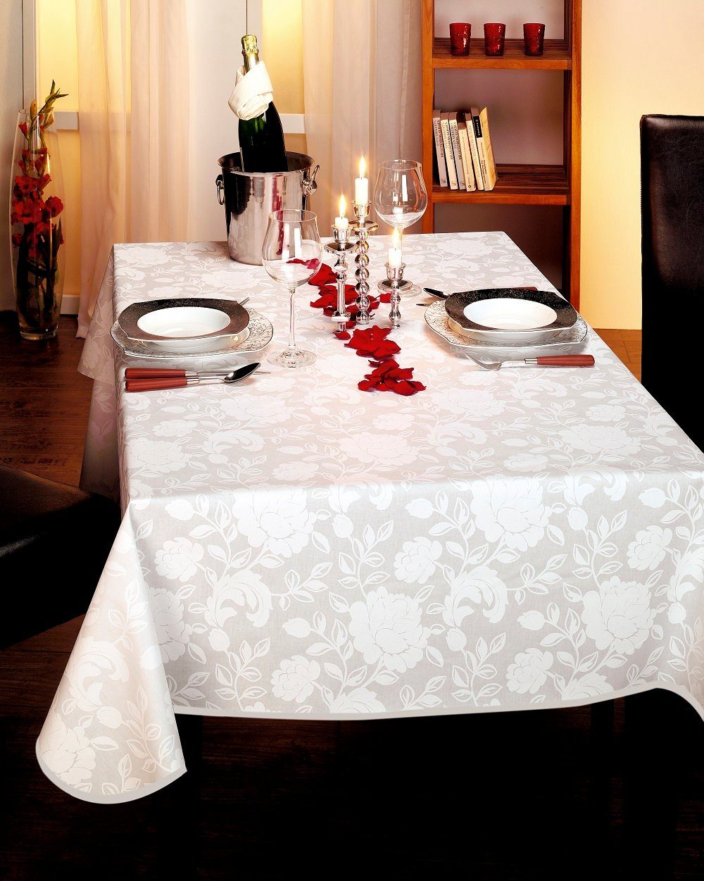Verona Rose Giantore Tischdecke Damast weiß Tischdecke