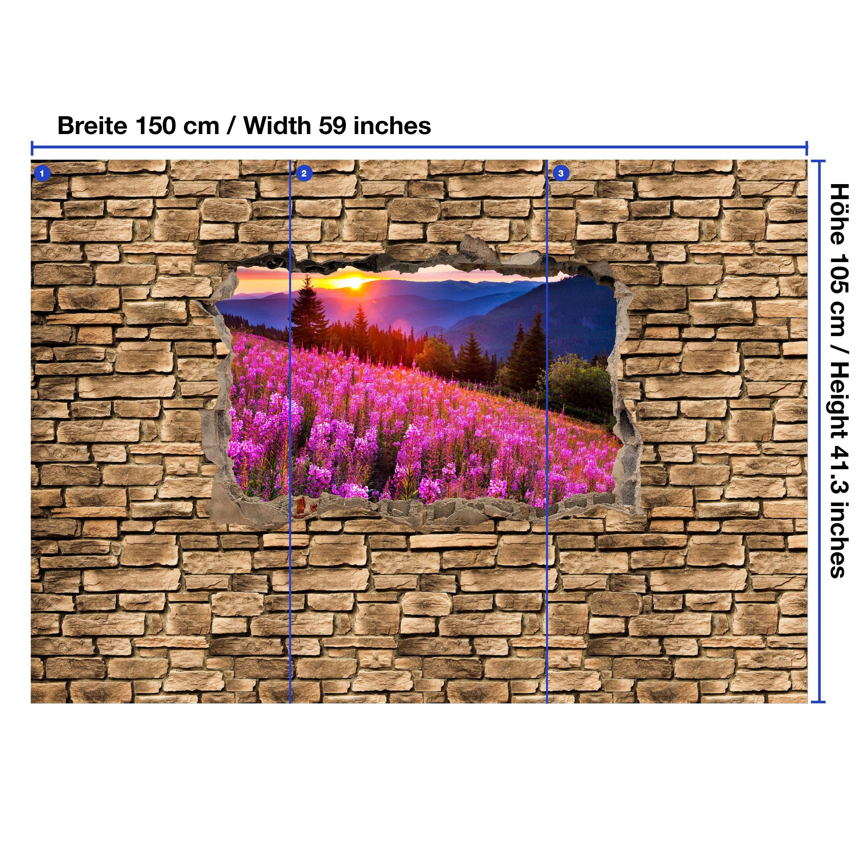 in den 3D Herbst Steinmauer, Motivtapete, Bergen matt, Fototapete Vliestapete wandmotiv24 glatt, Wandtapete, -
