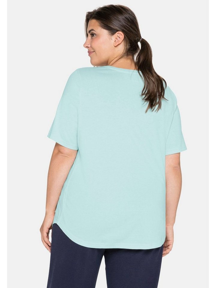 Sheego T-Shirt Große Größen mit verlängertem Kurzarm und gerundetem Saum