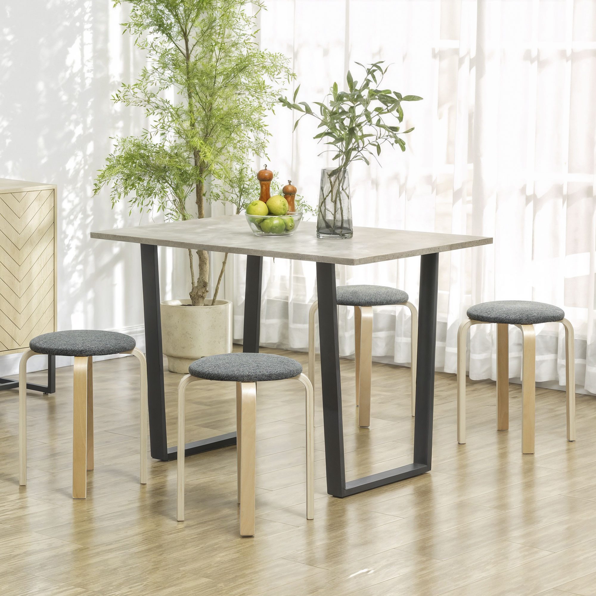 HOMCOM Hocker Esszimmerhocker 4er Set Stapelhocker aus Birkensperrholz (Esszimmerhocker, 4 St., Stapelhocker), für Esszimmer Wohnzimmer Grau