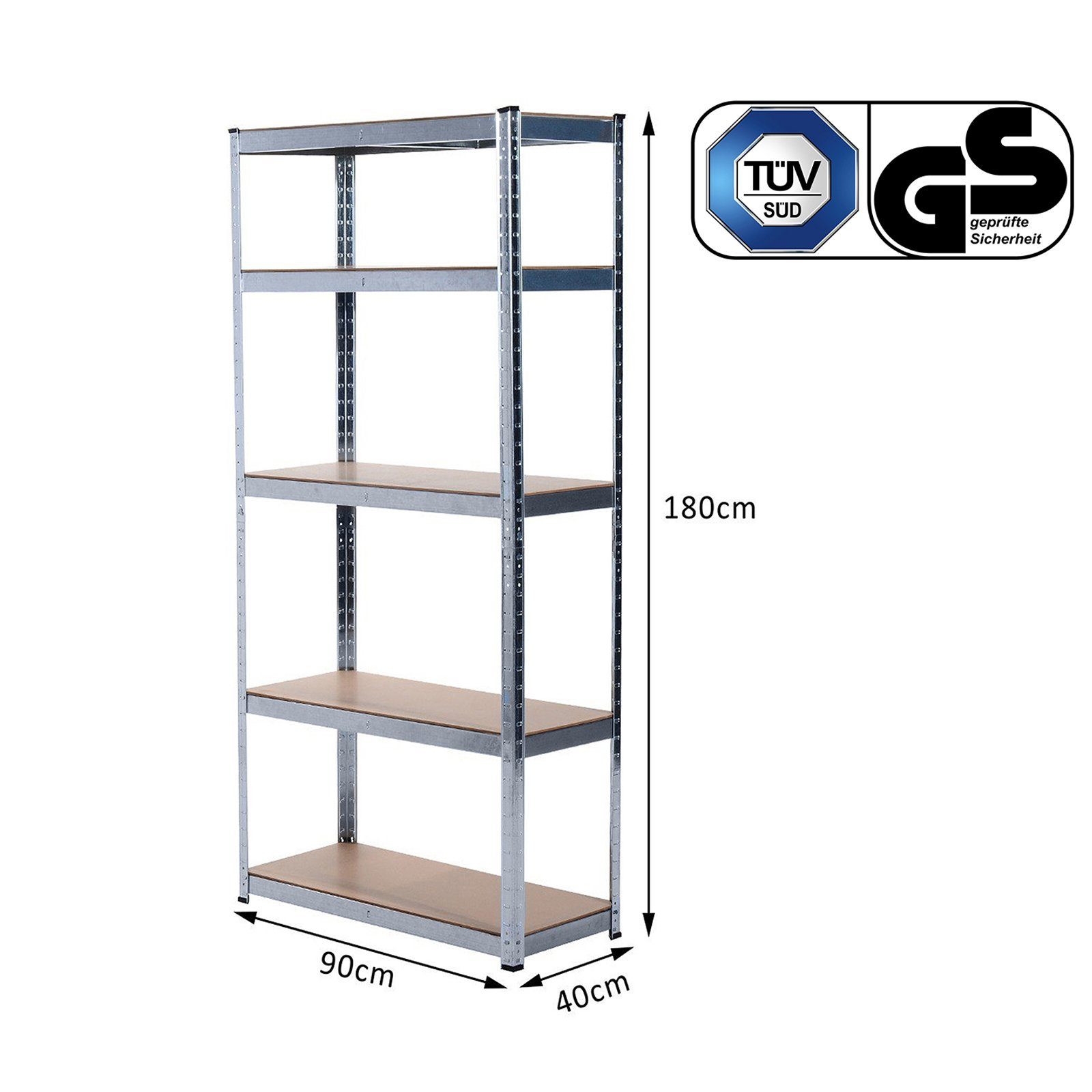 Grafner Schwerlastregal Lagerregal 180x90x40 cm mit 5 Böden max. 875 kg  Metall verzinkt, Stck, Kellerregal Steckregal Werkstattregal TÜV / GS  geprüft