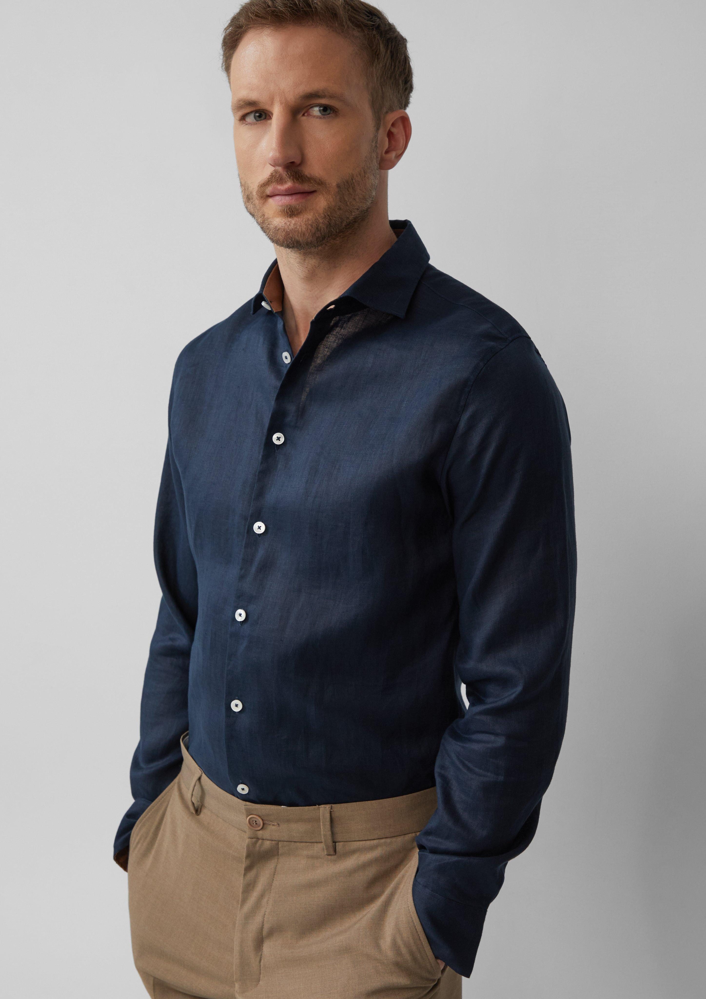 Kurzarmhemd Tailored Fit: Langarmhemd aus Leinen mit elegantem Glanz