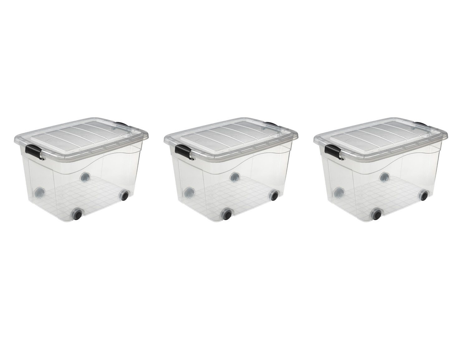 Logiplast Aufbewahrungsbox 3 Stück Premium Aufbewahrungsbox, 60 Liter (Spar-Set, 3 Stück), Lebensmittelecht, transparent, leicht zu reinigen, stapelbar