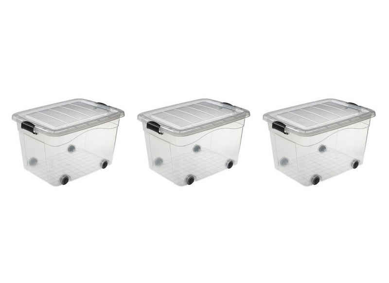 Logiplast Aufbewahrungsbox 3 Stück Premium Aufbewahrungsbox, 60 Liter (Spar-Set, 3 Stück), Außenabmessung (LxBxH): 610 x 450 x 360 mm, inkl. Rollen