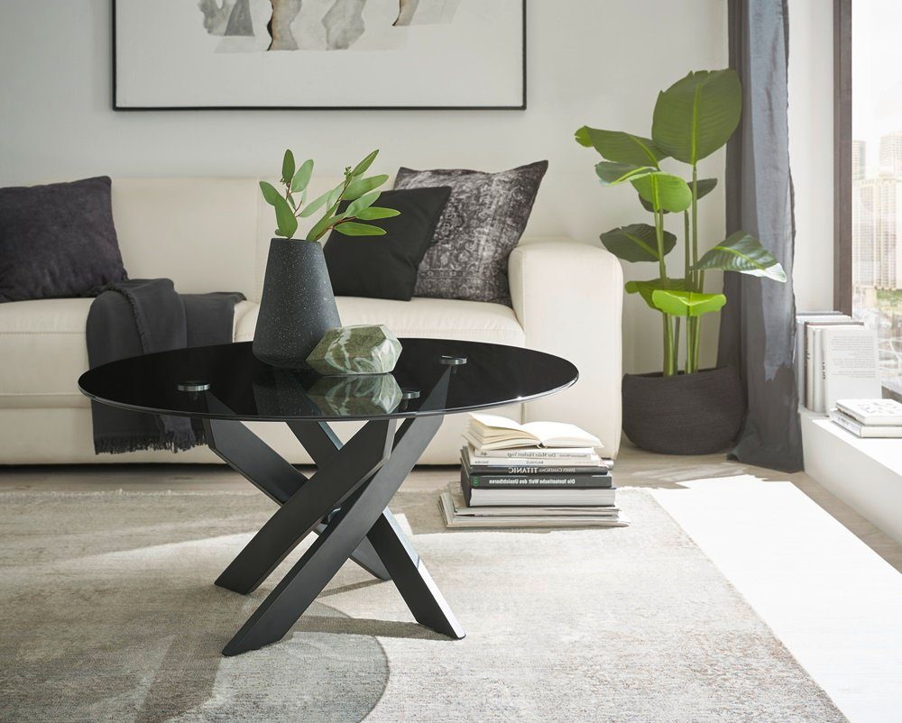 MCA furniture Couchtisch Couchtisch Kopenhagen mit Glasplatte, rund Ø 80, grau / schwarz matt (no-Set), Breite 80 cm,Tischplatte aus Glas