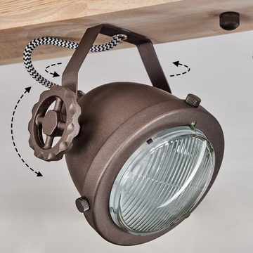 hofstein Deckenleuchte »Biati« verstellbare Deckenlampe, Metall/Holz/Glas, Dunkelbraun, ohne Leuchtmittel, 4xGU10, dreh-/schwenkbarer Spot im Industrial Design, Natur, Klar