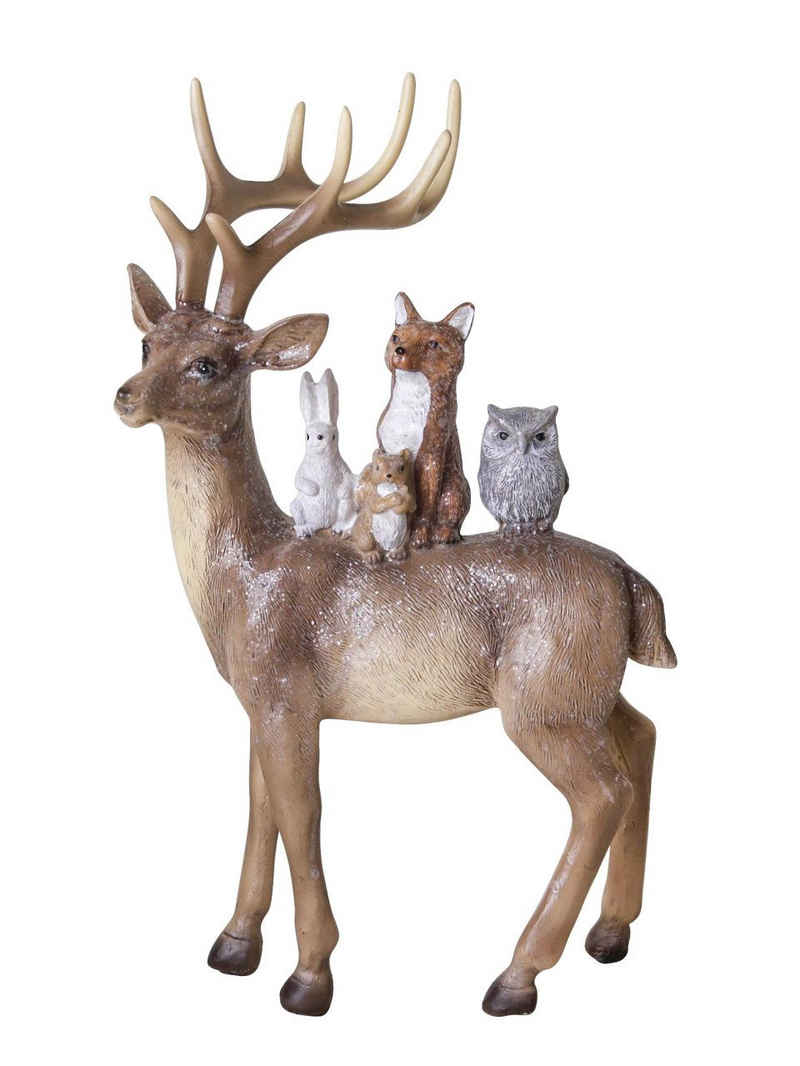 Trend Line Weihnachtsfigur TrendLine Dekofigur Rentier mit Tieren 27 x 16 cm