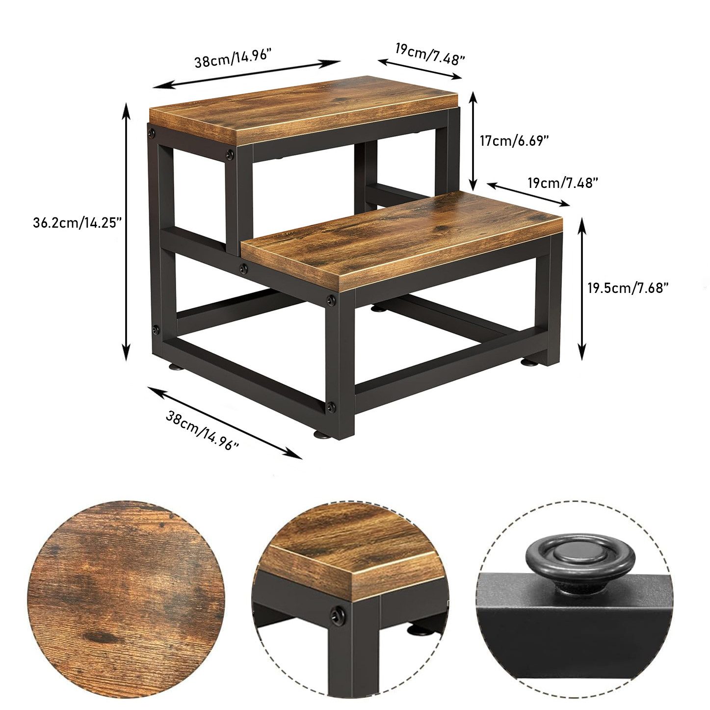 JOYOLEDER Tritthocker Zweistufiger Tritthocker aus Holz, Tragfähigkeit bis zu 220KG – Bild 2 von 5