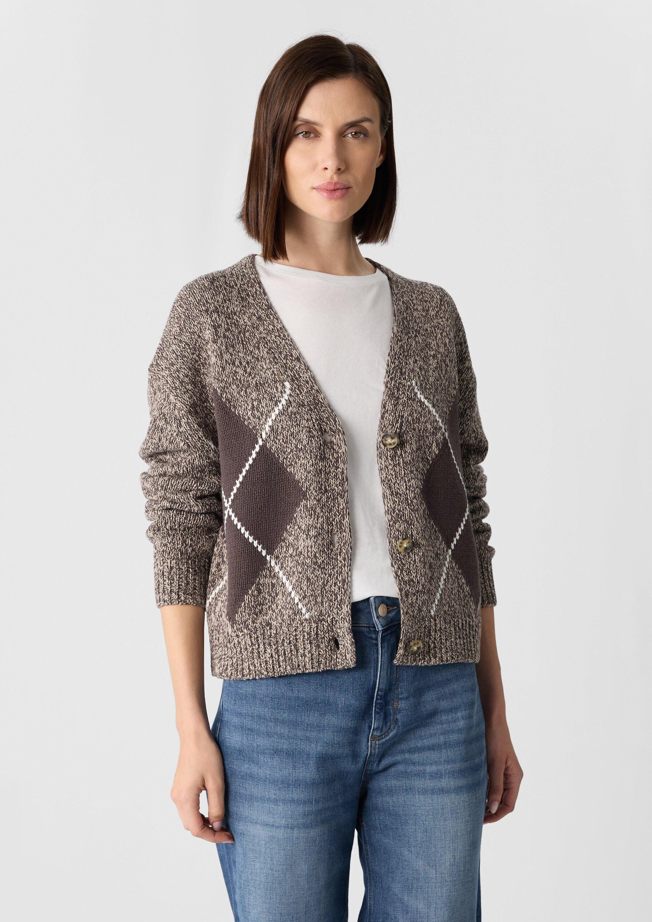 comma Cardigan Strickjacke Strickjacke mit Rautenmuster
