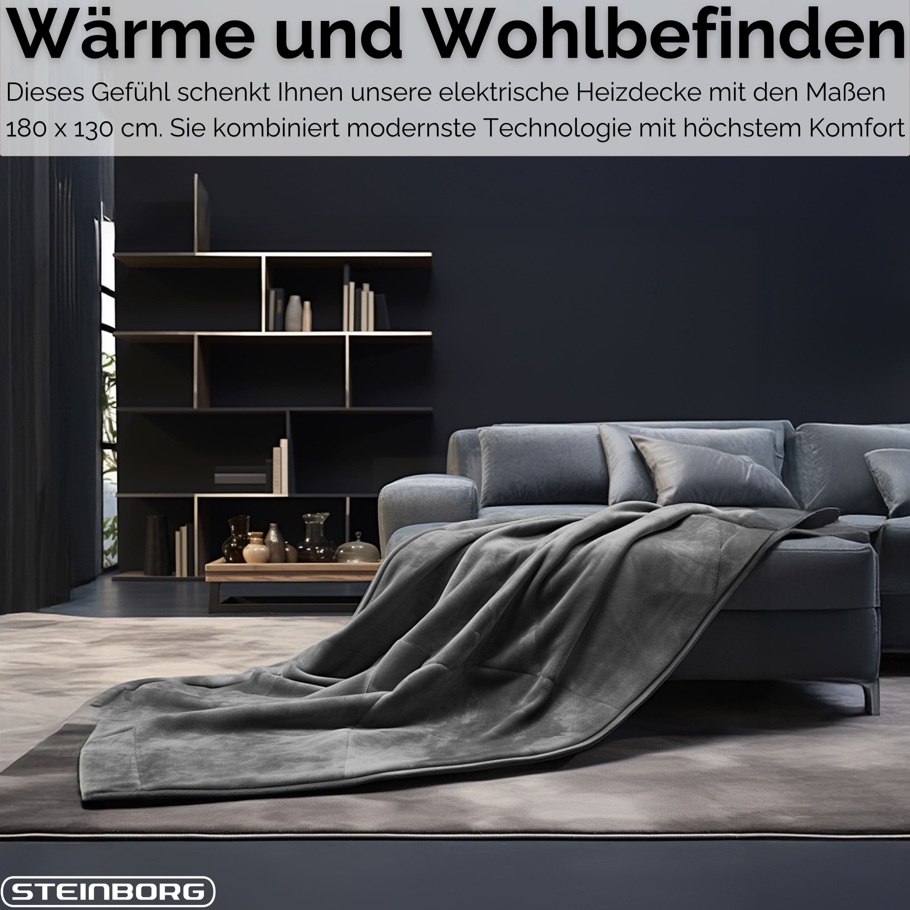 STEINBORG Heizdecke SB-9522, für 2 Personen, Timer, 9 Temperaturstufen, Überhitzungsschutz