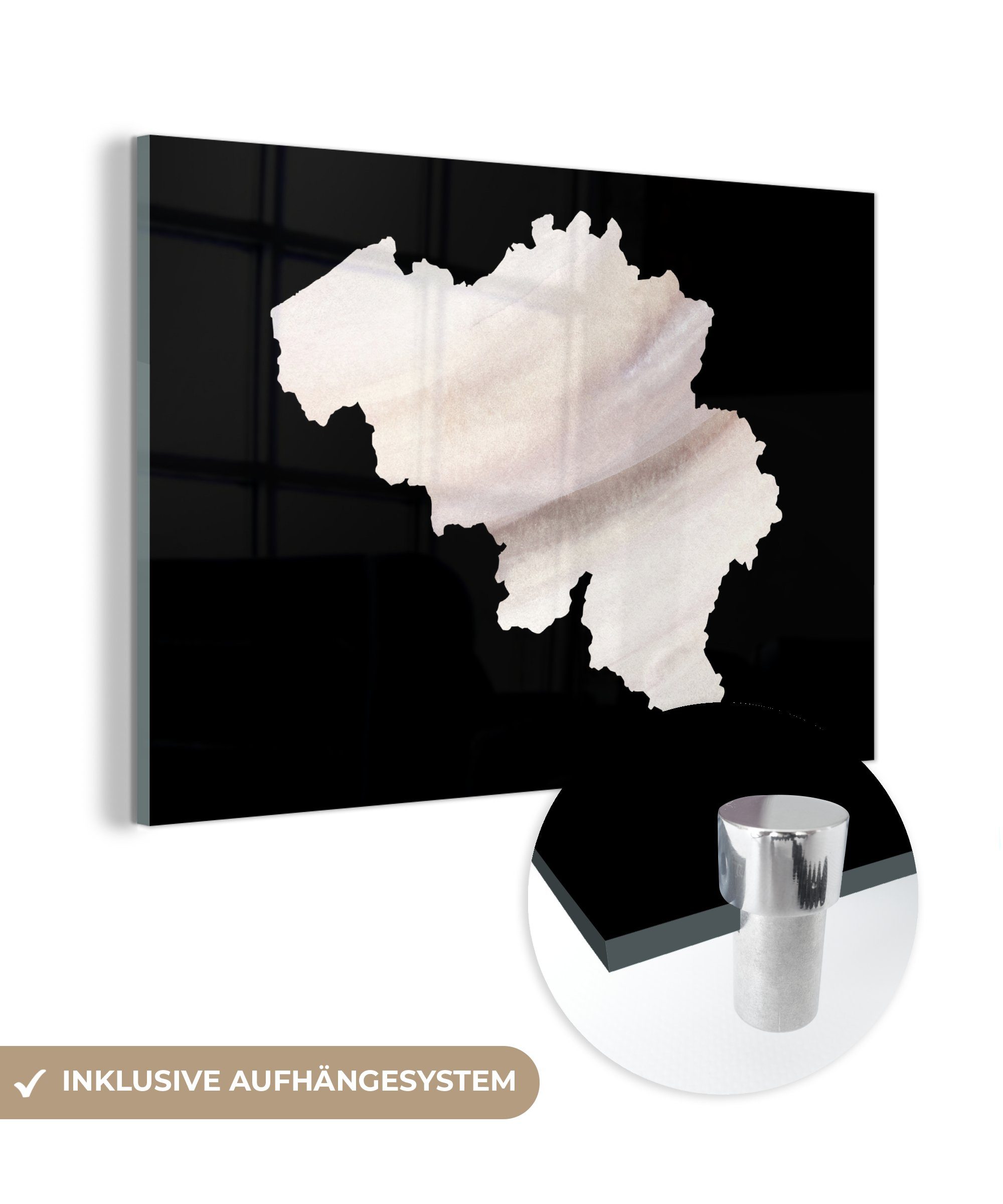 MuchoWow Acrylglasbild Karte - Belgien - Weiß, (1 St), Acrylglasbilder Wohnzimmer & Schlafzimmer