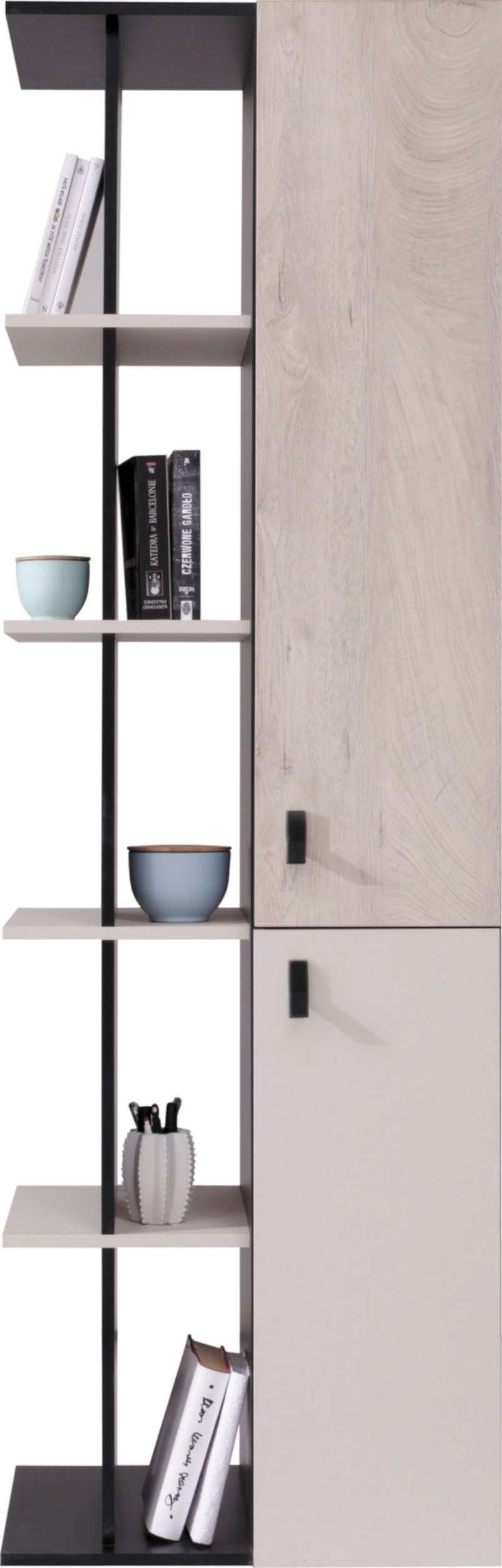 Modern - Standregal, Eiche Bücherregal, Design FSC-Zertifizierung, Kinderregal Stylefy viel Fächer, Schwarz Spanplatte, Stauraum, offene Beige 2-türig, - Sirius,