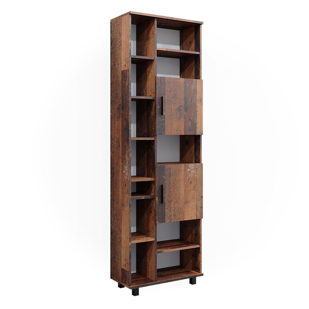 Vicco Badschrank Ilias Eiche Rustikal 60 x 190 cm mit Türen und Offenen Fäc günstig online kaufen