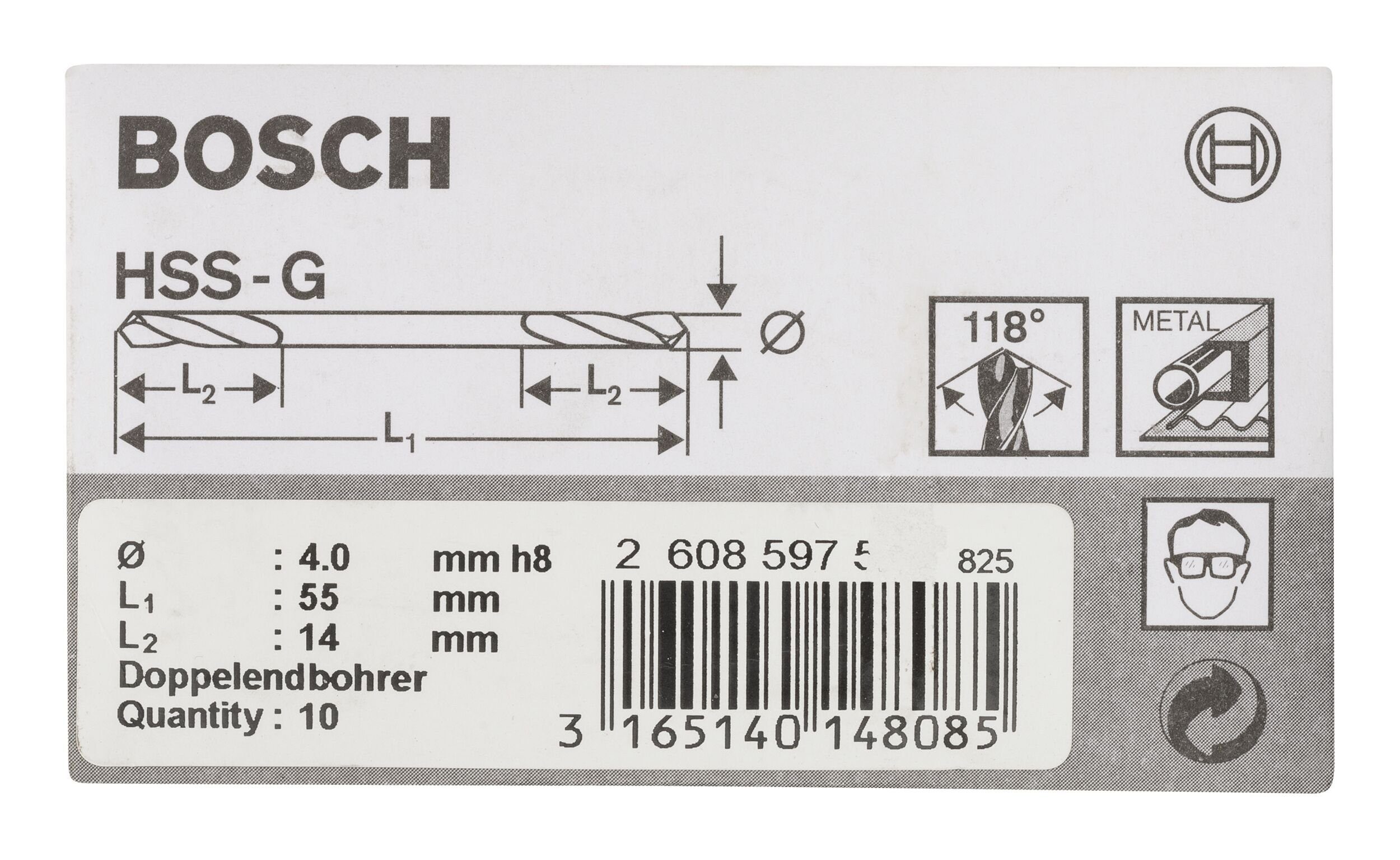 Doppelendbohrer 10er-Pack x HSS-G Stück), 4 x (10 - 55 BOSCH 14 mm Metallbohrer, -