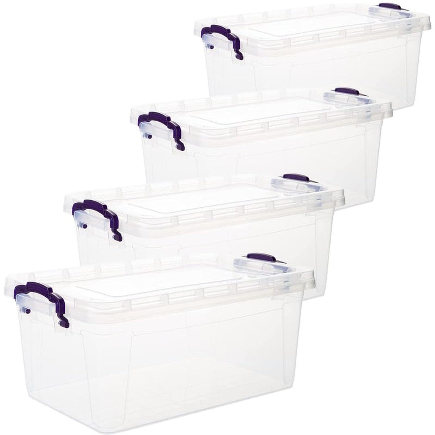 Centi Aufbewahrungsbox Stapelbare Aufbewahrungsbox mit Deckel, 4 Stück (4er-Set)