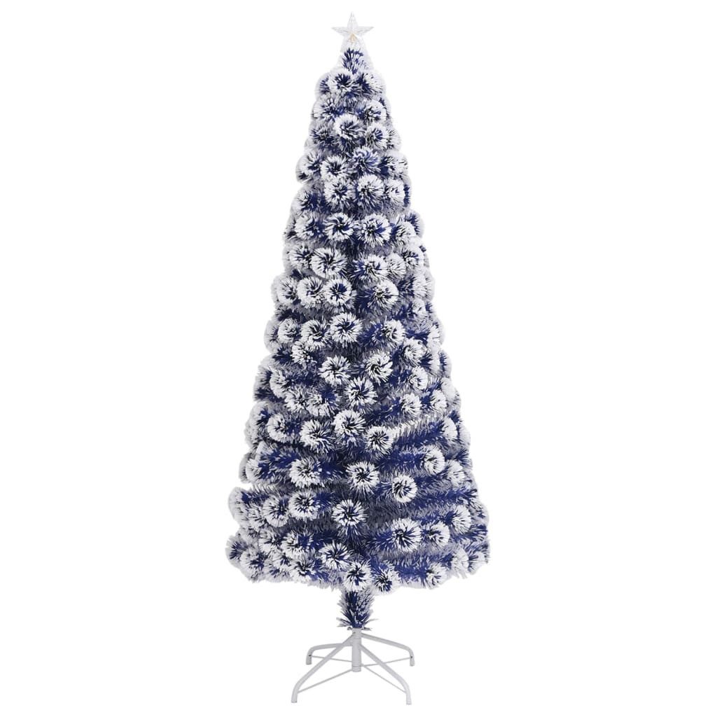 vidaXL Künstlicher Weihnachtsbaum 180 x 80 cm Künstlicher Weihnachtsbaum mit LED Weiß Blau 180 cm Glasf
