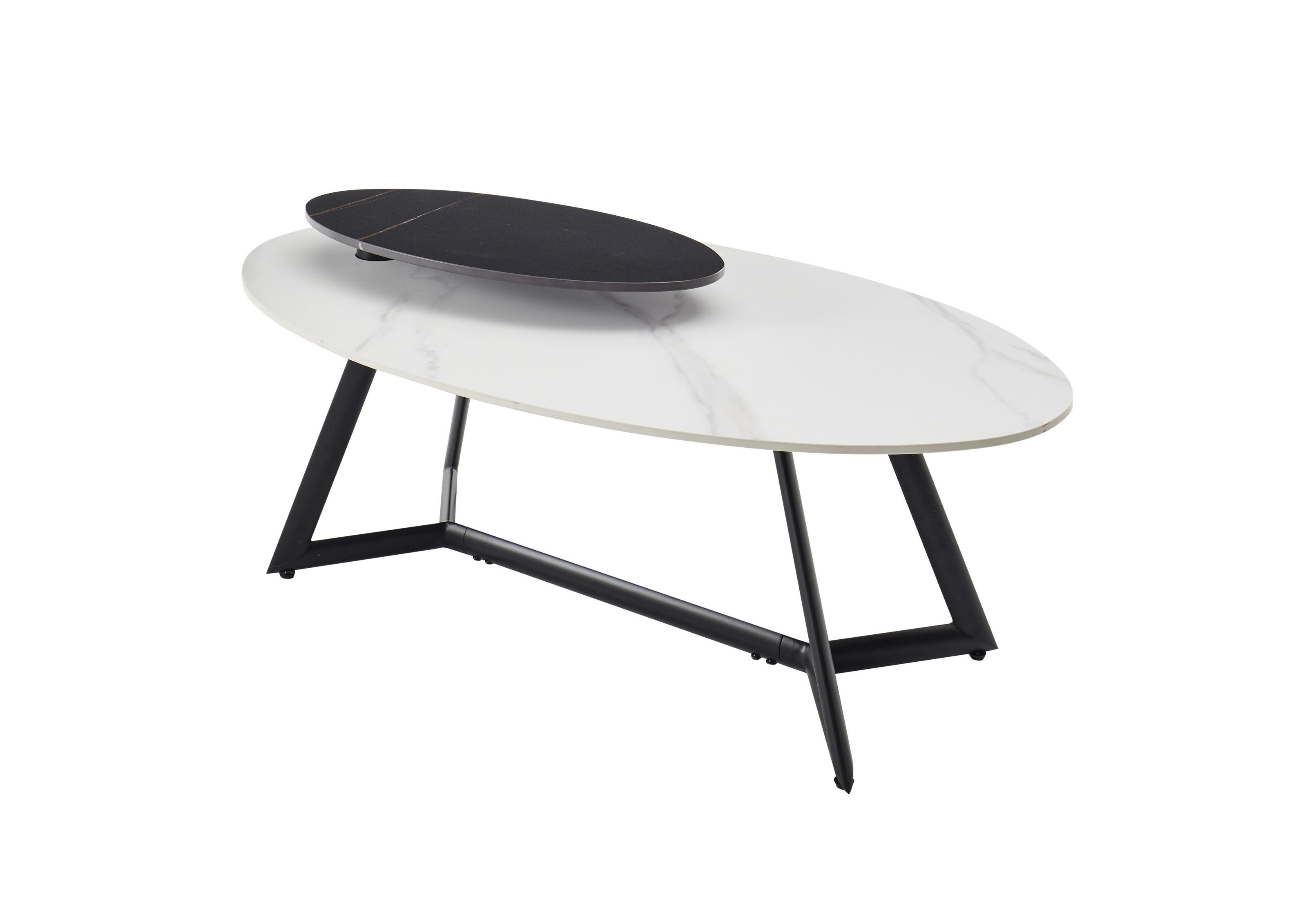 PREISBRECHER Couchtisch Jenny, drehbare Aufsatzplatte, weiß / schwarz, Keramik - 110x41x60cm (BxHxT)