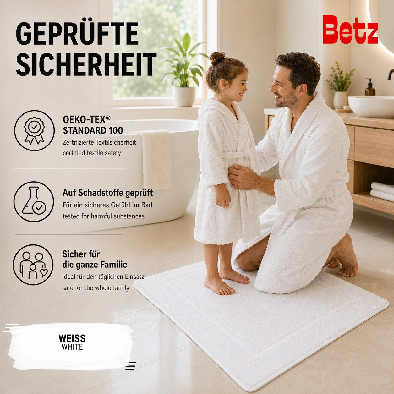 Betz Badematte 2 Stück Badvorleger Premium Badteppich Größe 50x70 cm, unbeschichtet, beidseitig nutzbar, beidseitig nutzbar, Baumwolle, Qualität 650g/m² – Bild 5 von 5