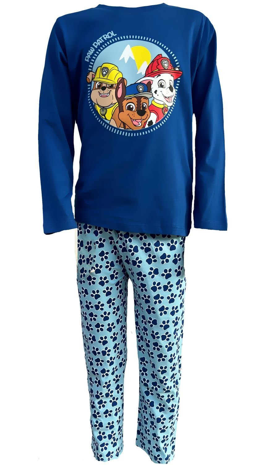 PATROL PAW Jungen Schlafanzug PAW PATROL lang Hose Blau + Longsleeve Schlafanzug Pyjama