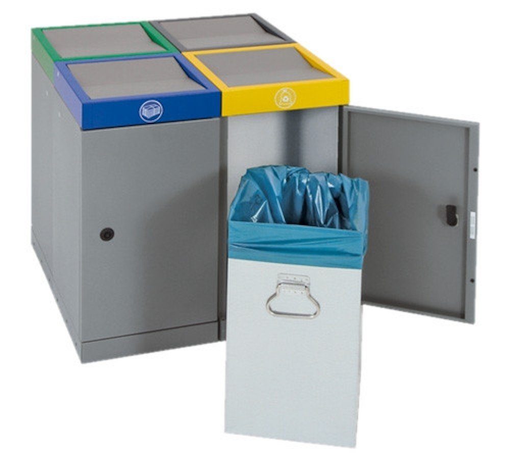 PROREGAL® Abfallsammler Gelb/Blau/Grau HxB Mülltrennsystem 3x70L 85x121cm Doppel-Schwingdeckel