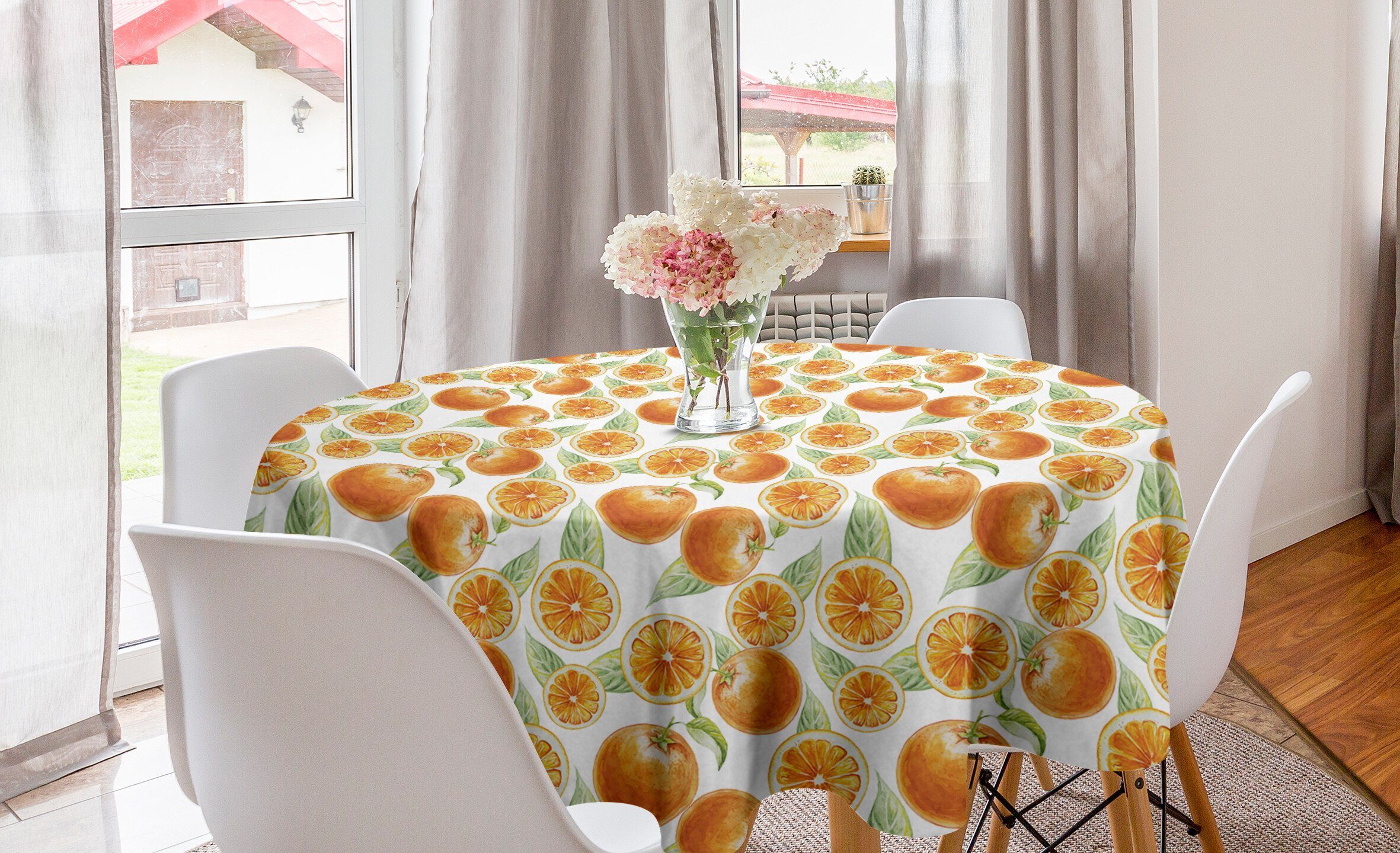 Abakuhaus Tischdecke Kreis Tischdecke Abdeckung für Esszimmer Küche Dekoration, Natur Juicy Orange Früchte Kunst