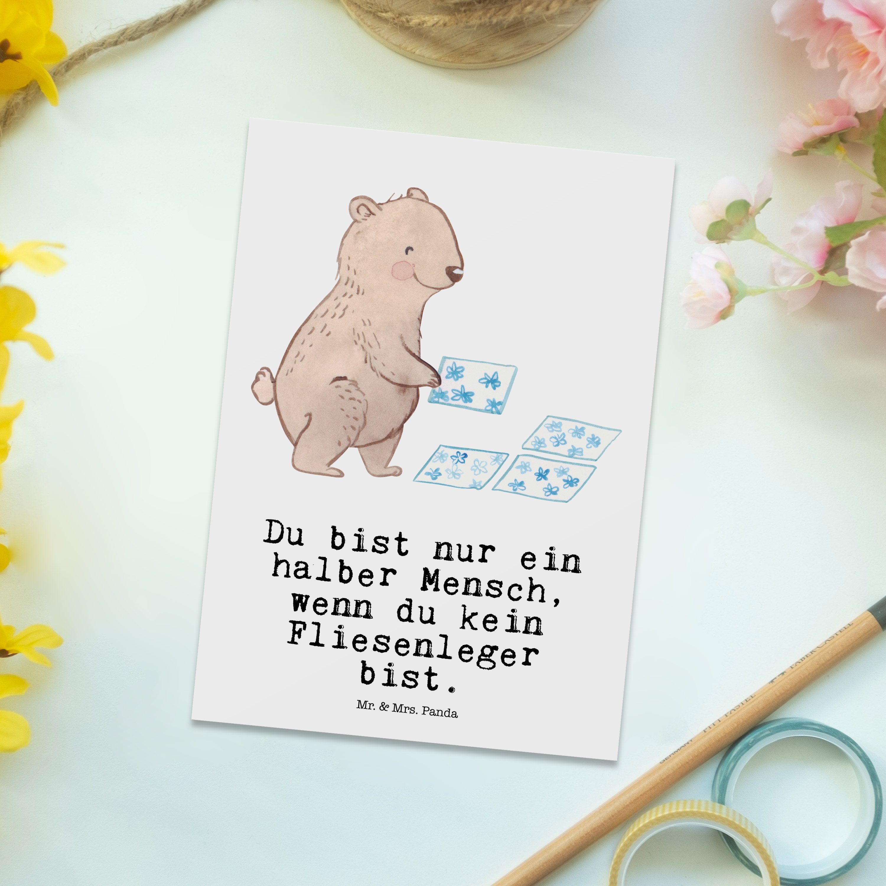 Fliesenlege - Geschenk, Weiß Panda Mr. & Gesellenprüfung, Mrs. mit Postkarte Herz Fliesenleger -