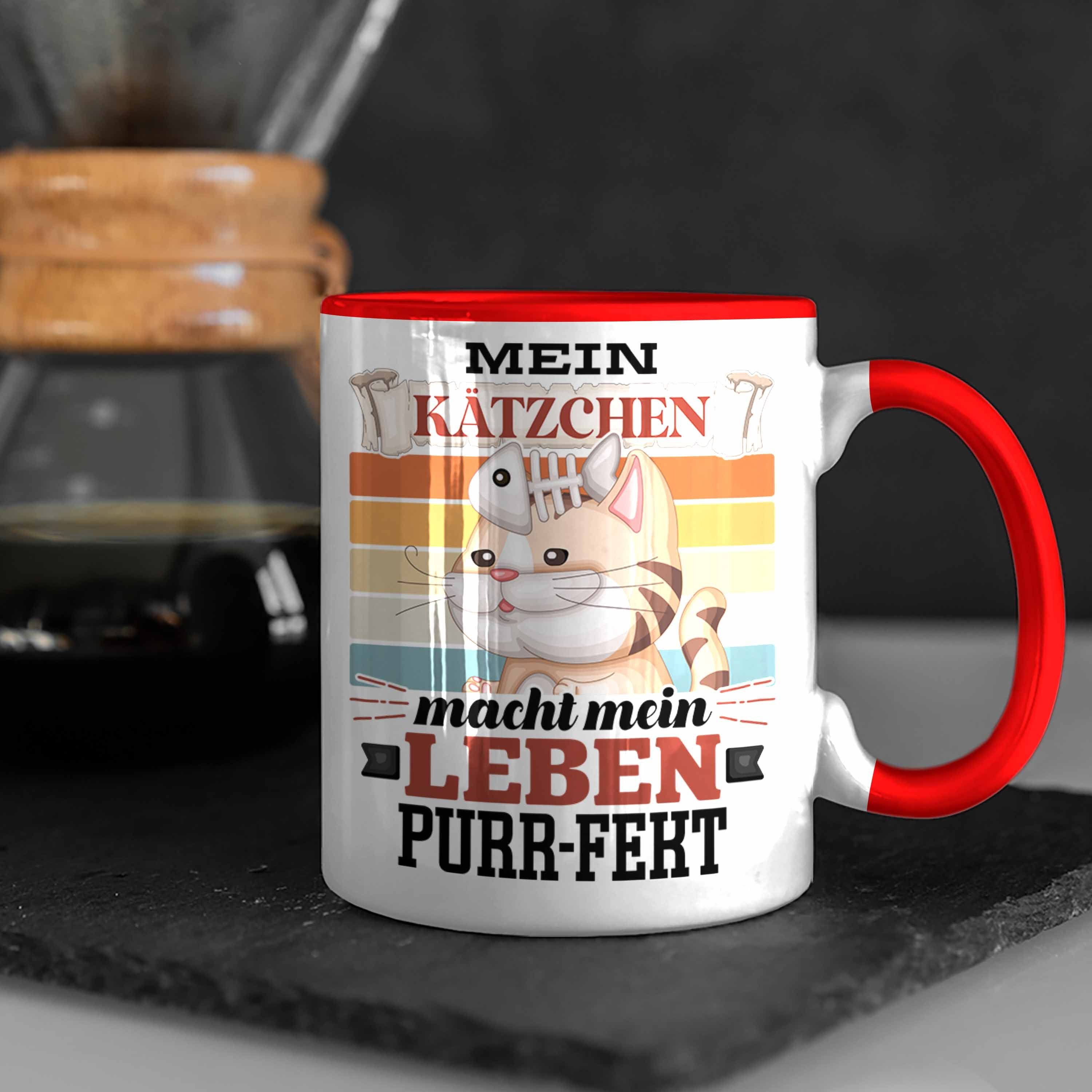 Trendation Tasse Katze Tasse Geschenk Geschenkidee Papa Rot Katzen-Mama Katzenli für Spruch